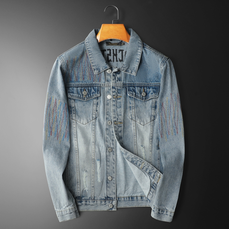 Streetwear Brand Denim - Merk Vintage Gewassen Denim Jas Mannen