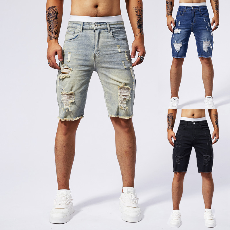 Streetwear Brand China - 2025 Zomer Nieuwe mannen Gescheurde Denim
