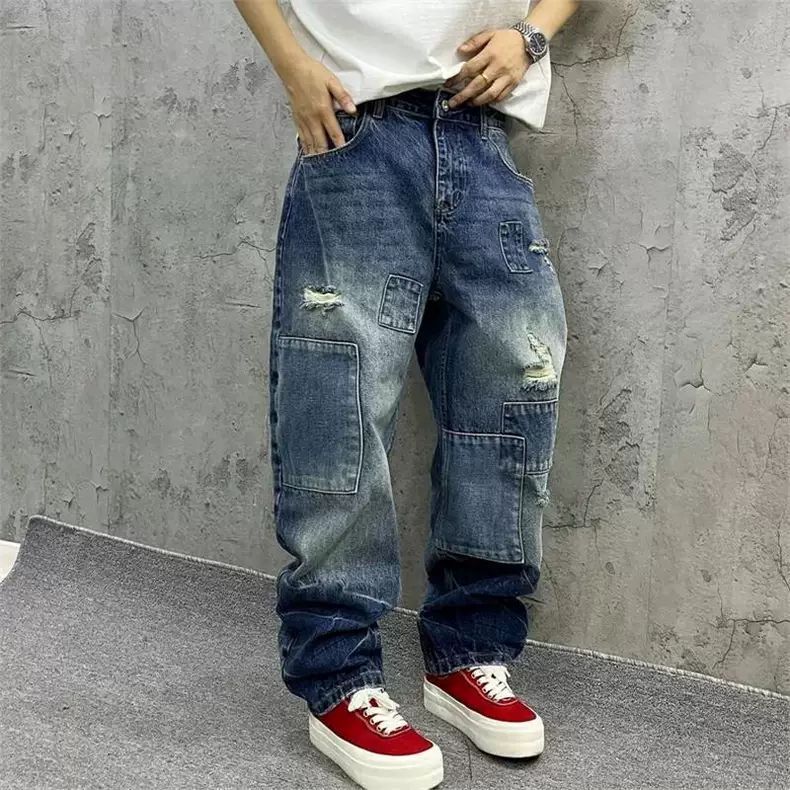 Streetwear Brand Denim - Merk Splicing Jeans Herfstmode Losse Rechte