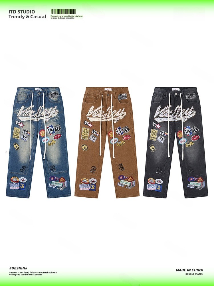 Valley Streetwear Brand - VALLEY Geborduurde Loose High Street Diamond