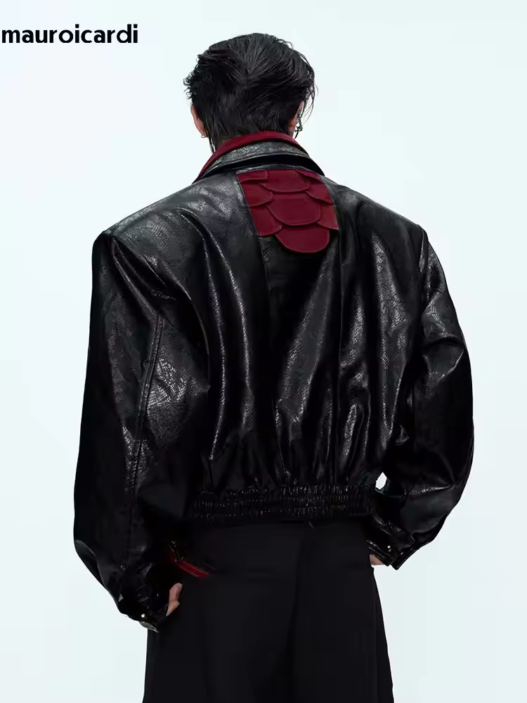 Streetwear Brand China - Mauroicardi Lente Herfst Patchwork Korte Snakeskin