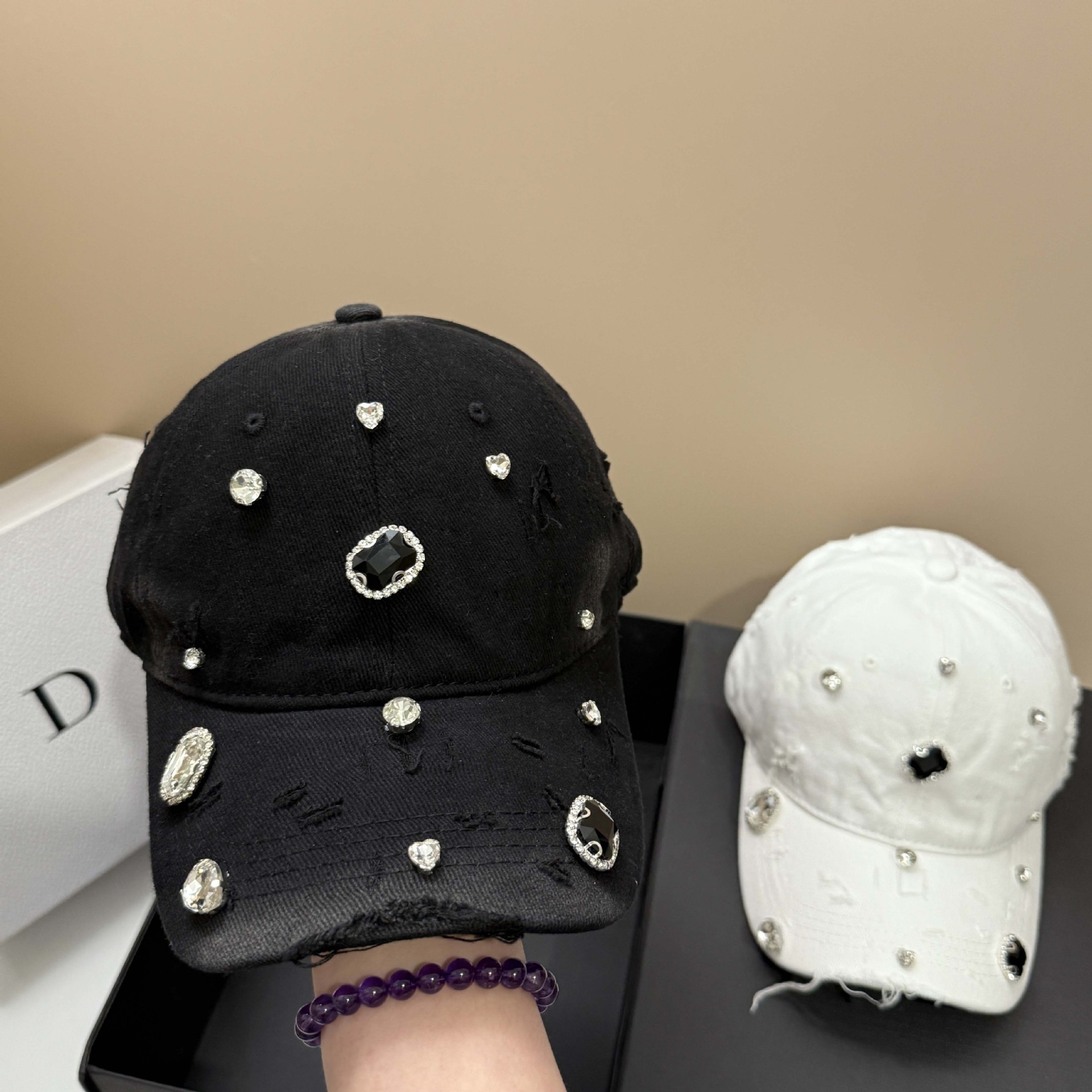 Streetwear Brand Beanie - Luxe strass gat katoen gewassen baseball